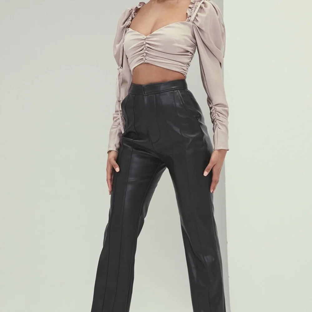 Mistress Rocks NWT 
Light Beige Satin Gathered Crop Top Small - Picture 3 of 8